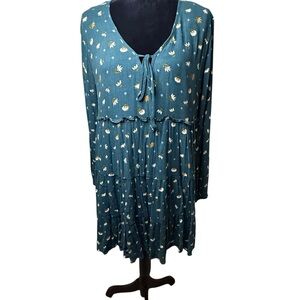 Dress Up | Forrest Green Floral Long Sleeve Empire Waist Dress | Sz L